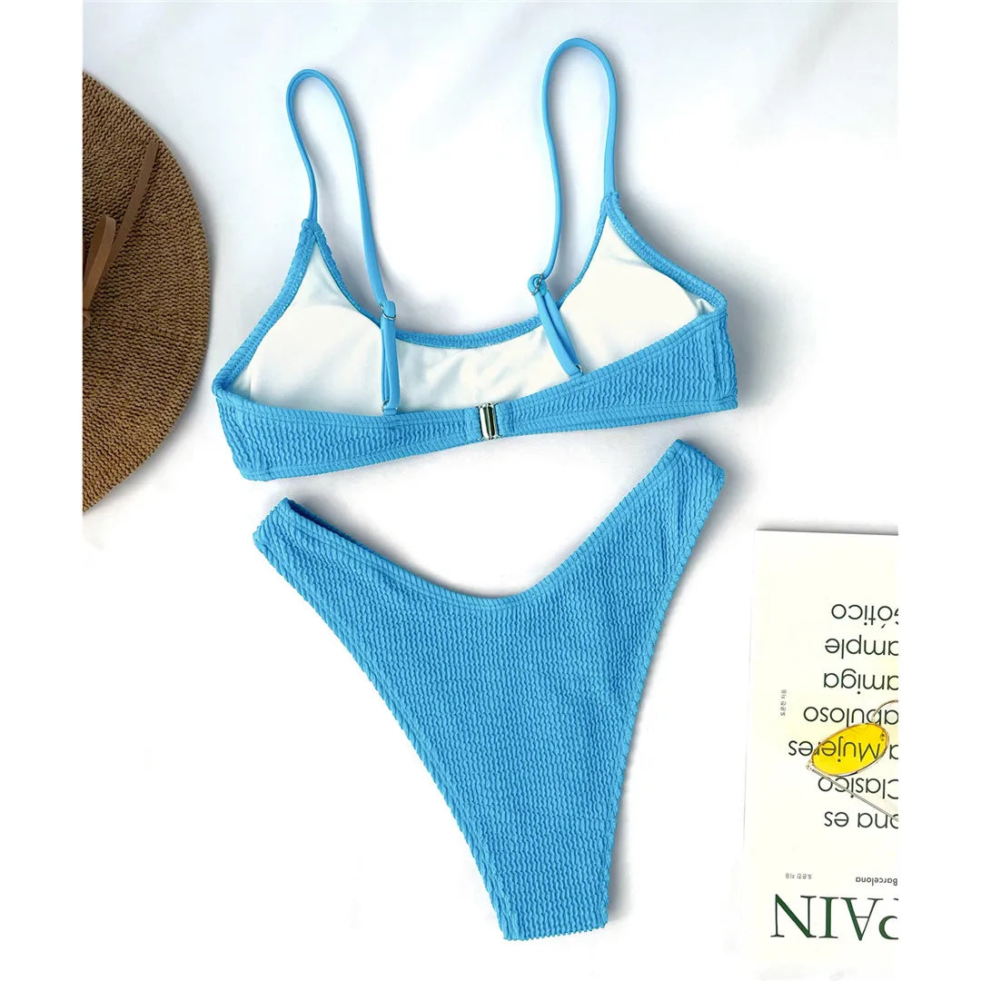 7 Color Sexy Padded Wrinkled Crinkled Bikini Women Swimwear Female Swimsuit Two-Pieces Bikini Set Bather Bathing Suit Swim V3032