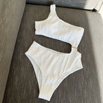 2026 Solid White One Piece Swimsuit Women Sexy Irregular Hollow Out Bikini One Shoulder Backless Monokini Summer Beach Swimwear