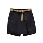Women Skirt Shorts Above Knee Length High Waist Fake Two Piece Button Decor Side Split Pockets Straight Streetwear