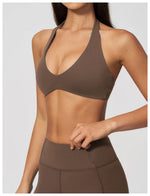 Halter V Neck Yoga Bra Sexy Backless Shockproof Gym Sports Tank Top Quick Dry Workout Fitness Outdoor Gym Running Bra