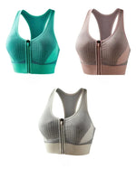 New Sports Bra Women Striped Patchwork Front Zipper Shockproof Vest Jogging Gym Crop Top Female Tops Sport Bras Sutian Feminino