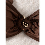 Sexy Brown Bikini 2025 Padded Bandeau Swimsuit Female Swimwear Women Thong Bikinis Set Bather Beachwear Bathing Suit Holiday