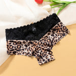 Women's Lace Panties Stretchy Comfortable Underwear Sexy Leopard Lace Contrast Fashion Ladies Underpants Seamless Safe Shorts XL