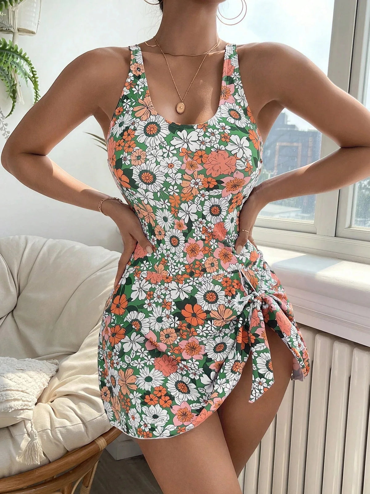 Women's Bathing Suits Two Pieces Floral Print Tankini Set Women Swimsuit Dress Summer Sexy Beach Wear Vintage Swimwear Female