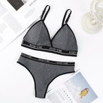 Women's Ribbed Wireless Triangle Bralette and Thong Set Low Rise Panties Daily Wear Comfort Underwear Ladies Sexy Lingerie Set