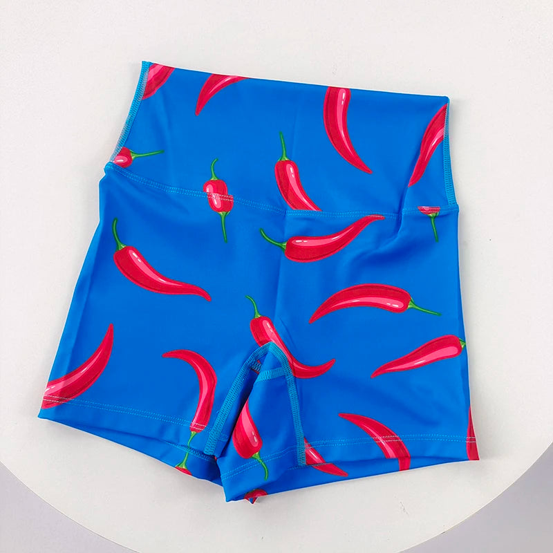 Women Dopamine Printed Quick Dry Yoga Shorts High Stretch Fitness Training Sports Shorts