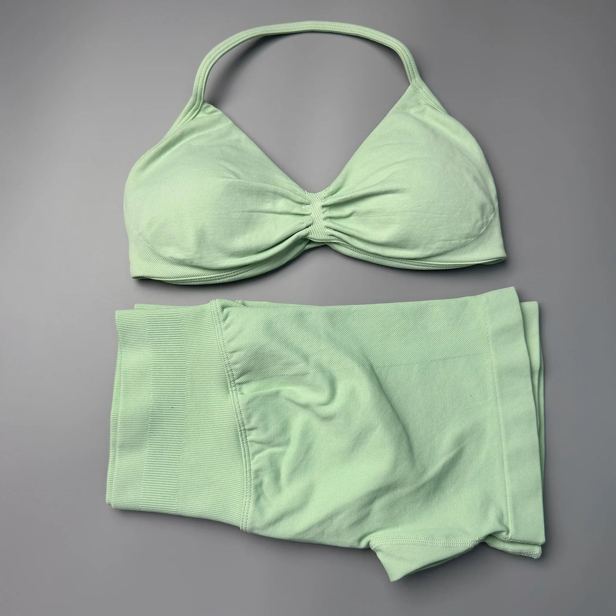 2 Pieces Gym Set Women Workout Clothes Scrunch Shorts Set Halter Sports Bra Fitness Top Woman Sportswear Yoga Set Outfits