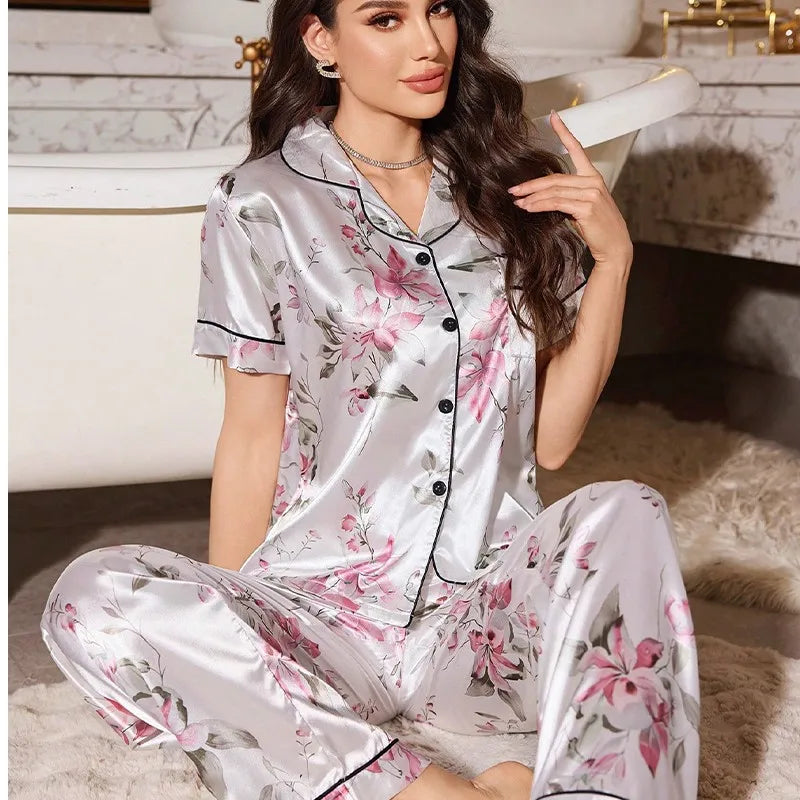 Women's Sleepwear Heart & Letter Print Pajamas Lounge Set Autumn Long Sleeve Buttons Top & Pants Loungewear Pyjama Pijama Femme