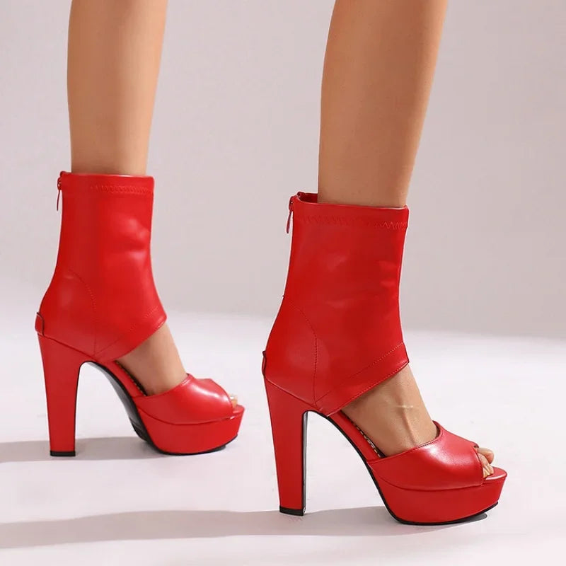 Retro Rome Gladiator Sandals Women Peep Toe Thin High Heels Summer Shoes 2026 Zip Lady Party Nightclub Show Plus Size 43