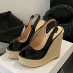 Sexy Peep Toe Nude Summer Espadrilles Sandals Women Classic Super High Heels Slingback Sandals Platform Sandals Wedges Shoes
