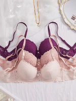 3PCS Lace Trim Women's underwear set Underwire Push up Bra for Women Bow & Rhinestone Comfort Daily Lingerie Set A B C Cup