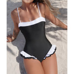 Ruffled Frilled Splicing One Piece Swimsuit Women Swimwear Female Monokini High Leg Cut Padded Bather Bathing Suit Swim V7414