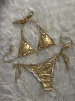 Sexy Red Bikini Set Women Luxury Metal Chains Rhinestone Diamond Push Up Micro Swimsuit Beach Bathing Suit Thong Swimwear 2026