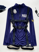 Women Police Cosplay Costumes Long Sleeve Zipper Romper with Harness Belt Halloween Role Play Outfit for Carnival Themed Events