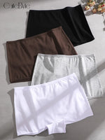 4Pcs/Set Women's Cotton Boxers Panties Seamless Sports Underwear Female Solid Color Cozy Lingerie Intimate Underpants XS-XL