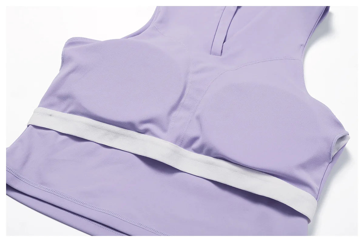 Outdoor Breathable Golf Wear Tennis Sport Sets Women Turn Down Collar Sleeveless Top Short 2 in 1 Skirt Running Fitness Set