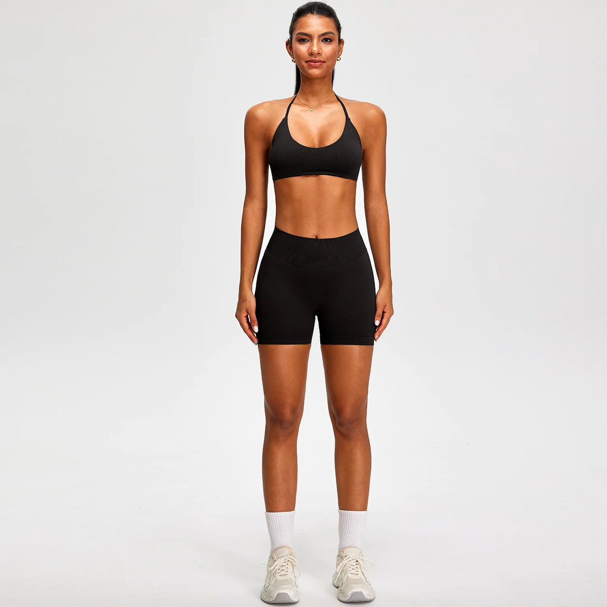 Spring Summer Seamless Yoga Sets Women Hanging Neck Back Criss Cross Sports Bra Gym Exersize Suit Outwear Gym Running Tracksuit