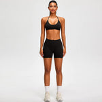 Spring Summer Seamless Yoga Sets Women Hanging Neck Back Criss Cross Sports Bra Gym Exersize Suit Outwear Gym Running Tracksuit