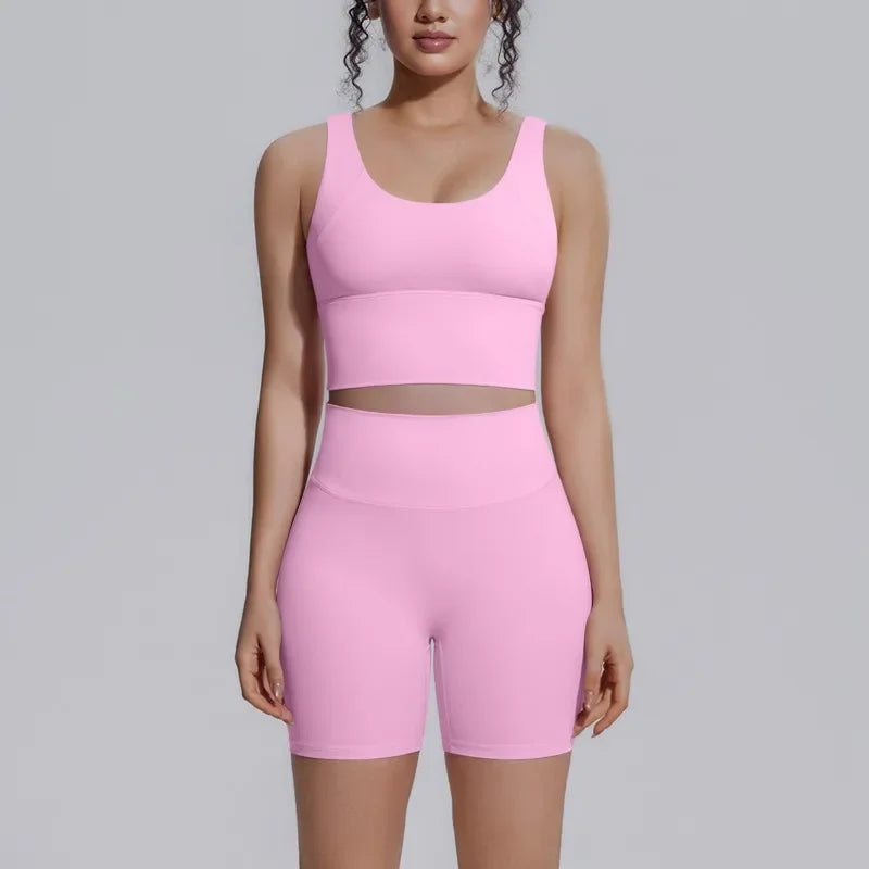 Women's Yoga Set Sports Running Fitness Beautiful Back Vest Hip Lifting Slim-Fit High Waist Shorts Training Gym Workout Suits