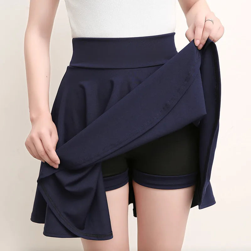 Women Flared Skirts Summer Basic Skirt Fashion Dancer Uniform Versatile Black Safety Pants Skirt Elastic Pleated Skirt Long 45CM