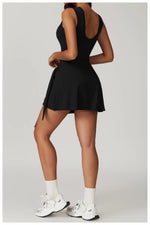 Tennis Dress Slim Tennis Dresses Woman Home Clothing Simple Style Casual Bodycon Mini Sleeveless Solid Color Leace-up Vestidos