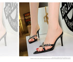Water Diamond Women's Sandals Summer Cross Band High Heel Slip-On Shoes Leather Material Anti-Slip Rubber Sole Casual Style
