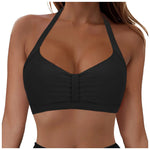 Womens Halter Neck Ruched Bikini Top Padded Push Up Swim Tops Adjustable Tie Back Bathing Suit Top Beach Pool Vacation Swimwear