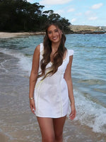 White Lace Dress Summer Women's Dress Bowknot Back Tie Up Short Beach Vestidos Female Sleeveless Mini Casual Cotton Dress 2025