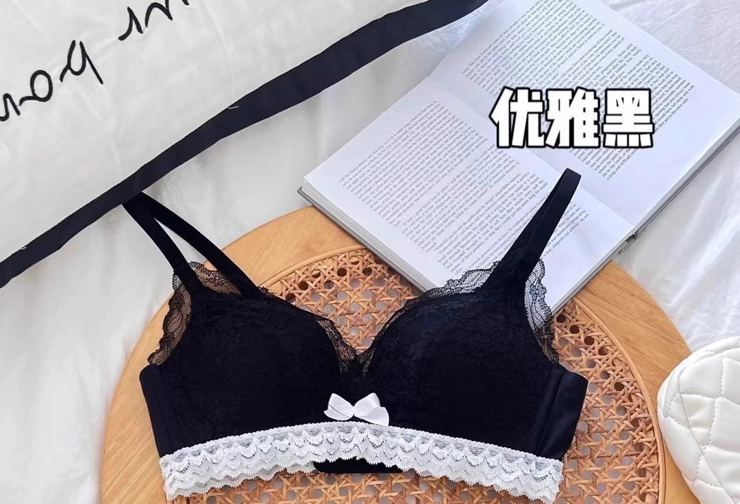 Japanese Anime Lace Bra Set Push Up Wireless Bralette Small Bust Seamless Sexy Triangle Cup Lingerie Set Spring Summer MOYISU