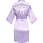 Women's Satin Kimono Robes with Rhinestones Bride Bridesmaid Short Getting Ready Wedding Dressing Gown