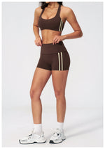 Tight Color Contrast Yoga Suit 2 Pieces Women V Neck Sports Bra Pleate High Waist Shorts Gym Running Fitness Suits Tracksuit