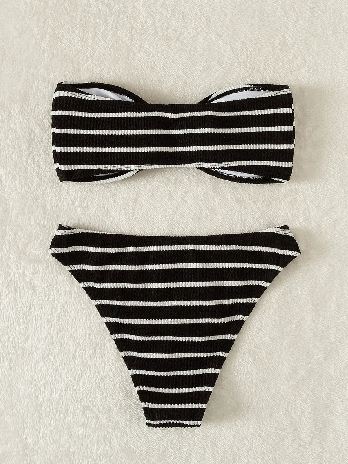 Striped Textured Bandeau Bikinis 2025 Women Sexy Swimsuit Push Up Swimwear Female Bathing Suit Swimming Summer Beachwear