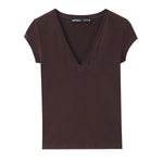 Women's Short-Sleeve Slim-Fit Simple V-Neck T-Shirt Colors Women V Neck Slim Fit Short Sleeve T Shirt Casual Top For Summer K1LO