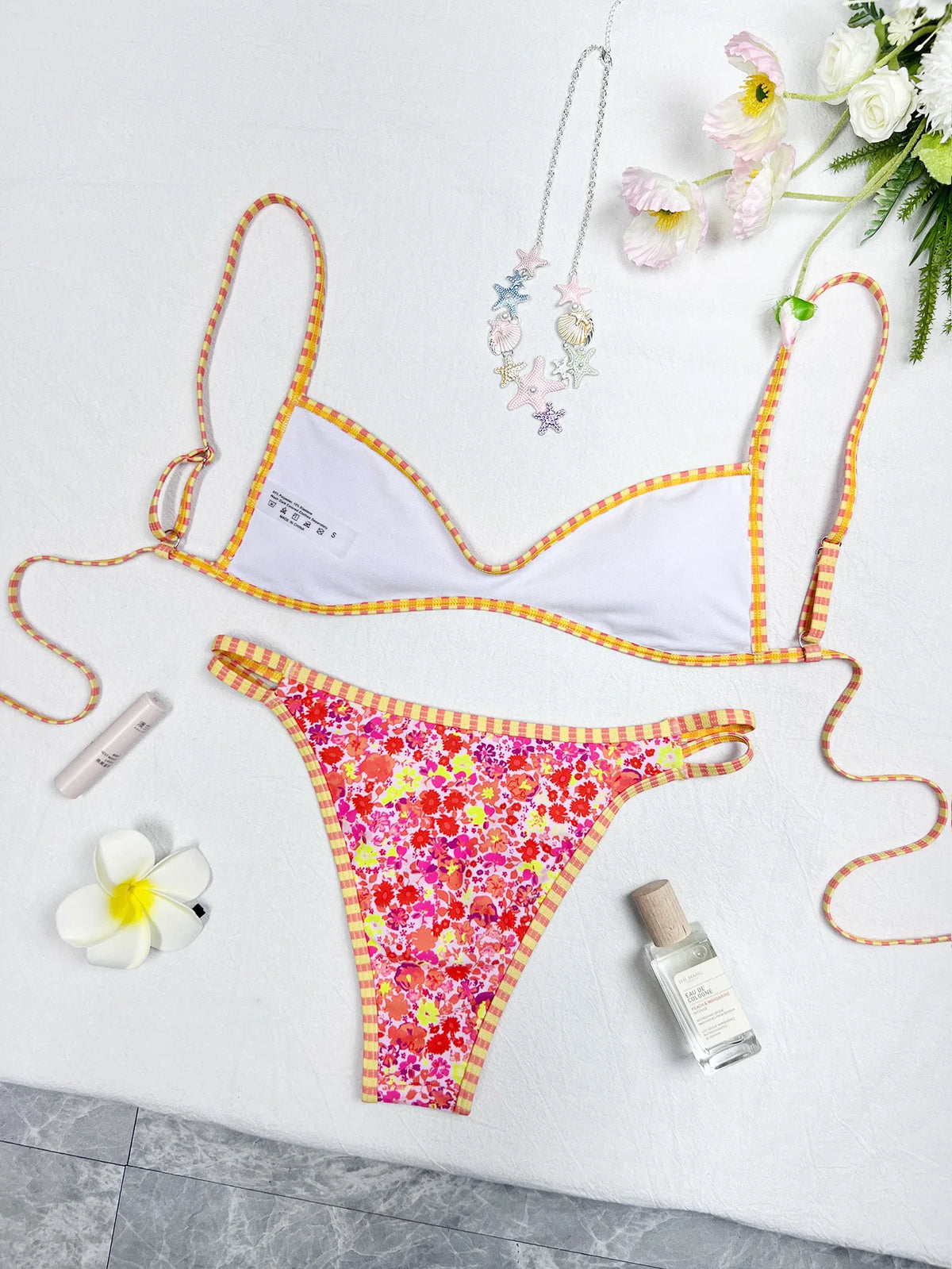 New Flowers Printed High Leg Cut Bikini Female Swimsuit Women Swimwear Two-Pieces Bikini Set Bather Bathing Suit Swim
