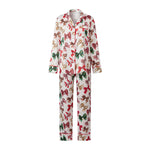 Women Christmas Two Pieces Pajama Set Bow/Dog/Snowman Print Long Sleeve Shirt with Pants Sleepwear Loungewear