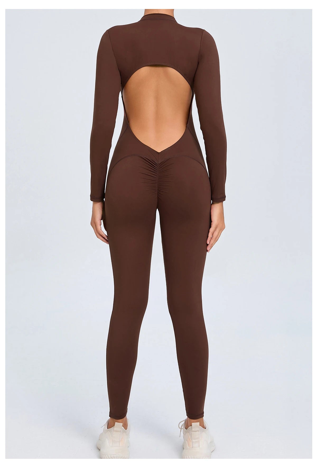 Women Sportwear Yoga Jumpsuit Zip Long Sleeve Back Open Outfit Fitness Tracksuit Tight One-piece Gym Overalls Sports Bodysuit