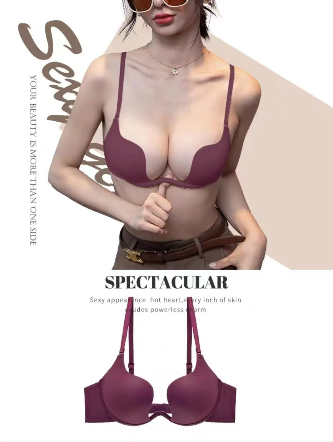 U-Back Push-Up Bra - Backless Deep U Bralette, Non-Slip Thickened Straps Smooth Invisible Design, Large Bust Support for Dresses
