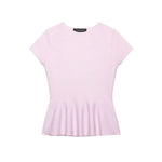 Women's Fashion Skirt Knit Top Women Pink Solid Color V Neck Short Sleeve Knit Top Hem Slim Fit Casual Elegant For Summer HFZN