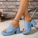 Casual 2025 Polka Dot Design Blue Slippers Women New Square Toe Thick Bottom Sandal Woman Summer Comfort Thick Sole Slides Mujer