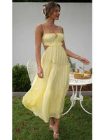 Foridol Strapless Yellow White Summer Dress for Women Elegant Holiday Beach Boho Maxi Long Sundress Backless Sexy Party Vestidos