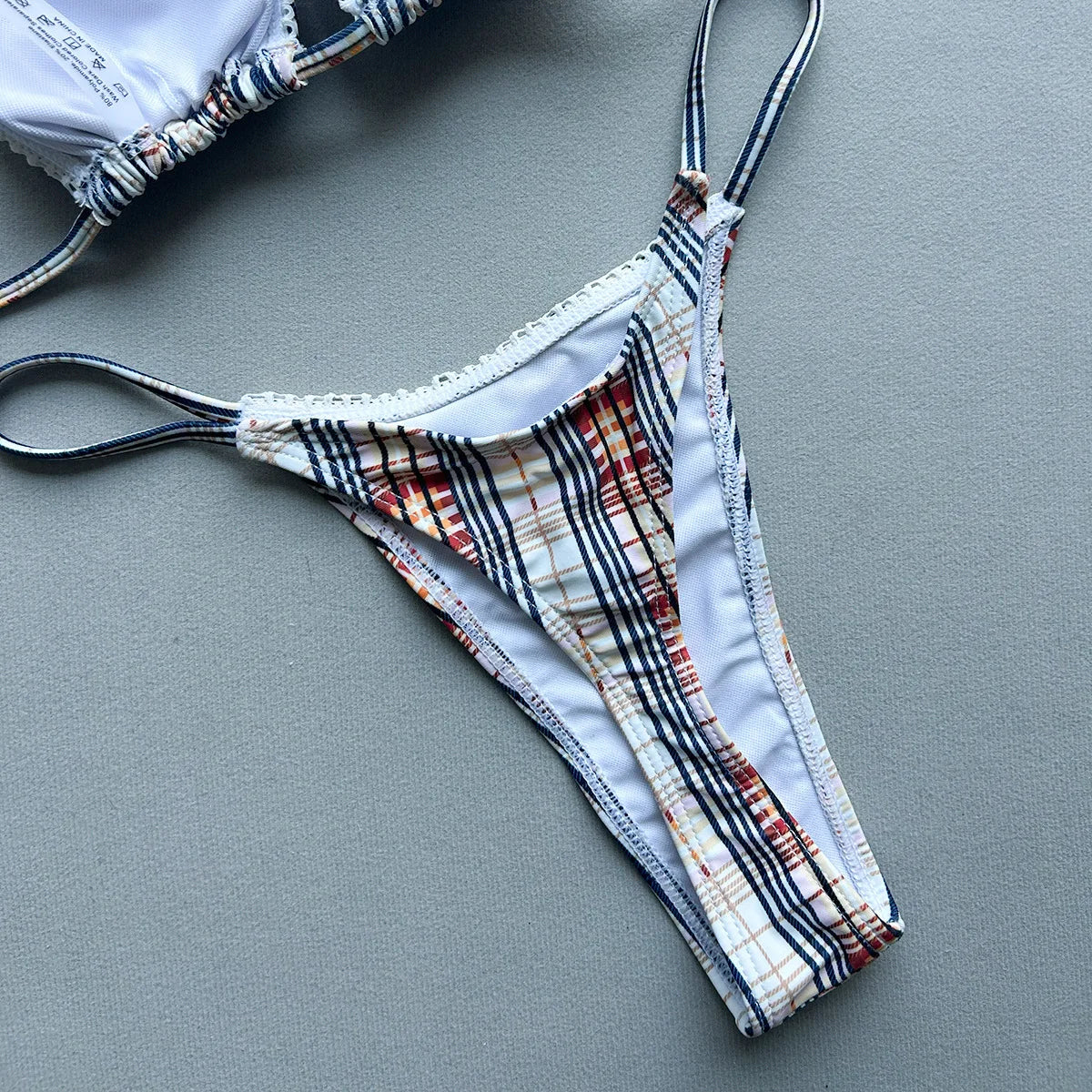 New 2026 Women's Micro Bikini Set Plaid Print Neck Lace-up Backless Biquini Beachwear Sexy Push Up Thong Low WaistBathing Suit