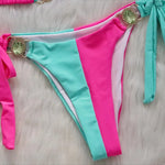 Splicing Halter Jewelled Diamond Bikini 2025 Women Swimsuit Female Swimwear Two Pieces Bikini Set Hollow Out Bathing Suit Swim