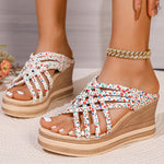 Floral Print Chunky Platform Sandal Women Plus Size Cross Strap Open Toe Sandals Ladies Non Slip Thick Bottom Wedge Sandal Mujer