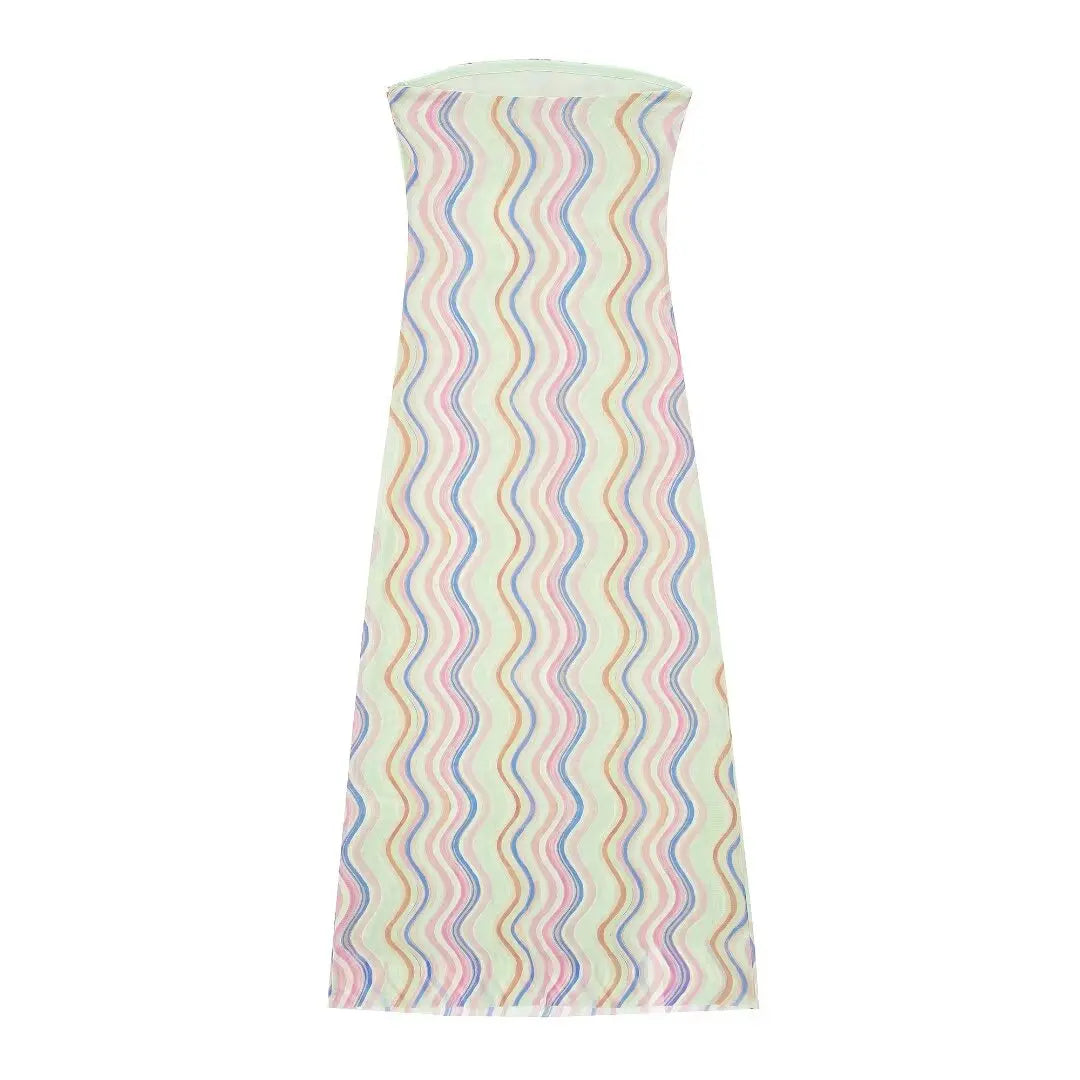 2024 Dress For Women Summer Chic Print Mesh Sleeveless Sexy Side Slit Slim Dresses Wild Beach Resort Style Woman Dress