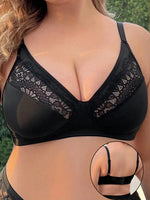 Sexy Deep V Lace Plus Size Bra Wireless Thin Cup Breathable Brassiere For Heavy Breast Anti Side Spill Big Girl Intimates MR2486