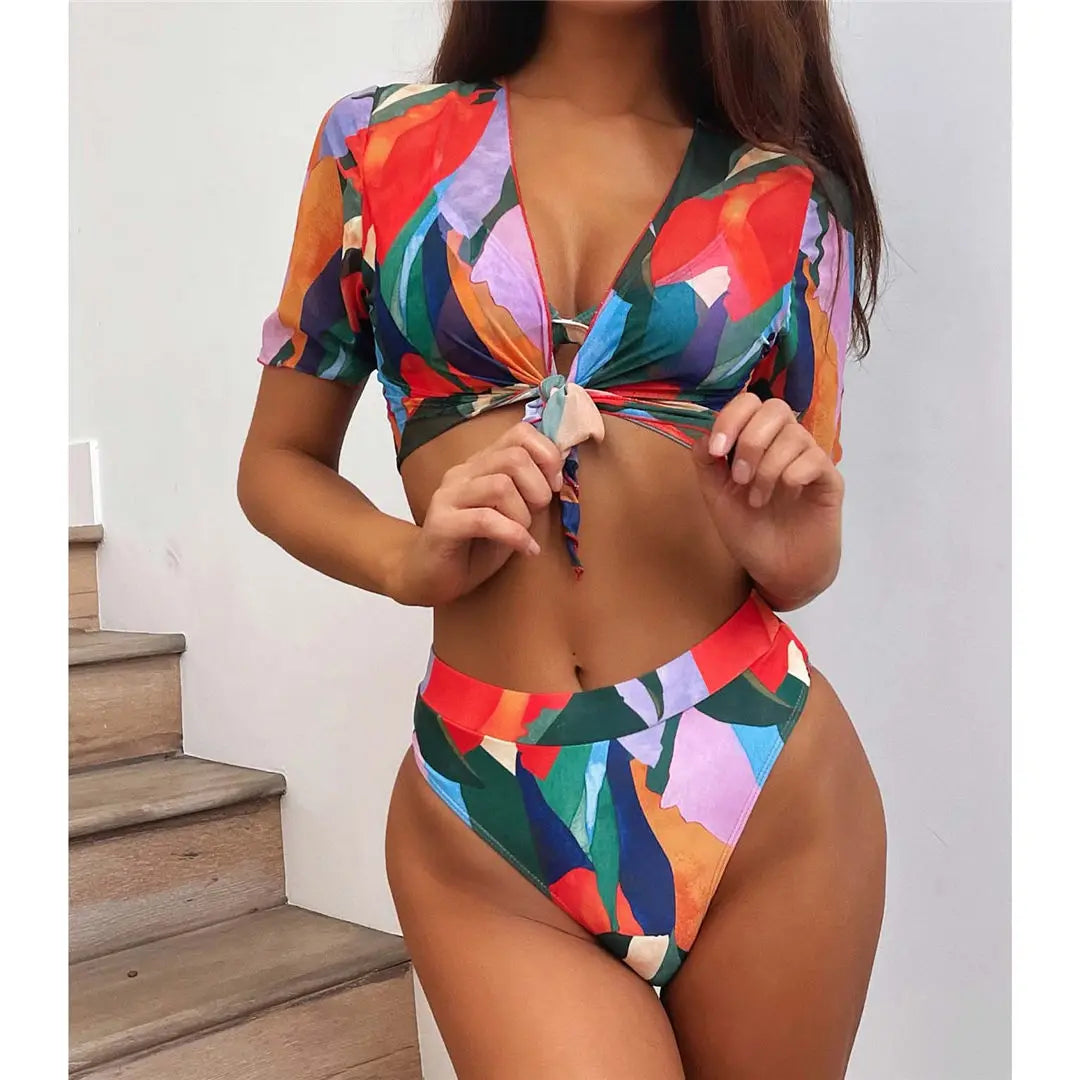 S - XXL Leopard Printed High Waist Bikini Female Swimsuit Women Swimwear Three-piece Bikini set Bather Bathing Suit Swim V2805SW
