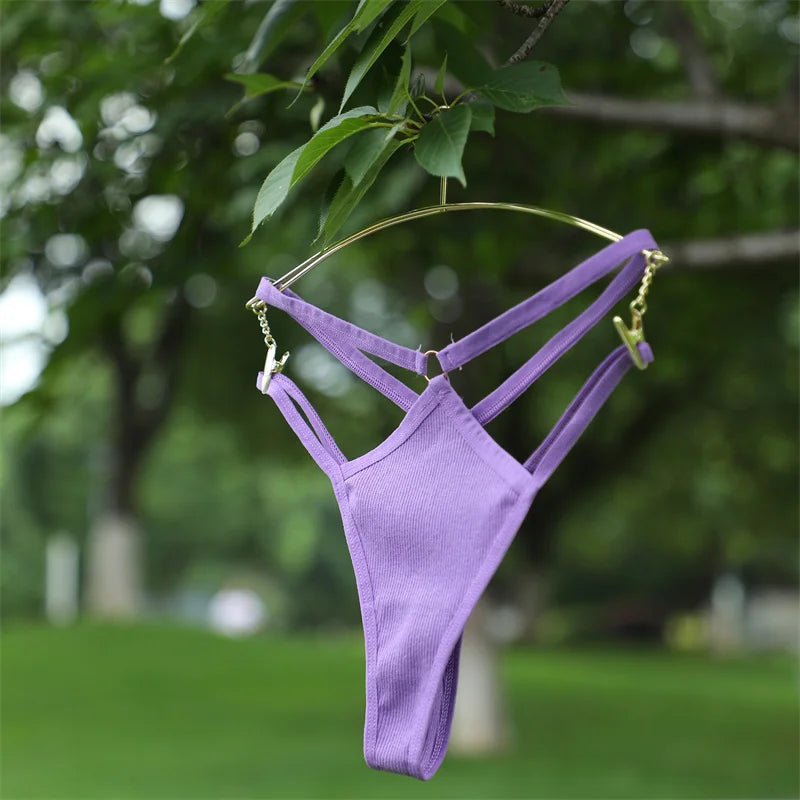 5PCS Women Sexy Cotton Panties Two Belts Hollow Out G-String Thongs Breathable Underwear for Female Solid Color Lingerie S-XL