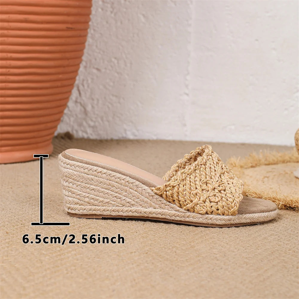 EUR Size 45 Leisure Espadrille Wedge Sandals Women Cherry Summer High Heels Shoes Beach Vacation Platform Ankle Strap Sandals
