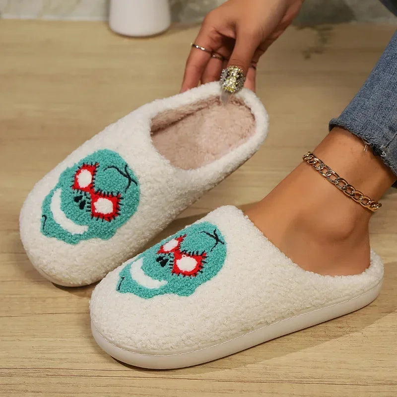 Women Cartoon Plush Slippers Winter 2024 Halloween Style Non Slip Warm Winter Home Slippers Ladies Casual Soft Sole Cotton Shoes