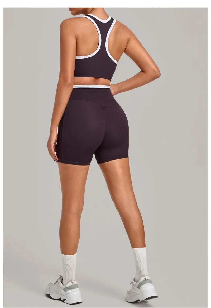 Women's Seamless Yoga Sets Sports Fitness High Waist Hip-lifting Shorts Back Beauty Sleeveless Suits Gym Training Workout Sets